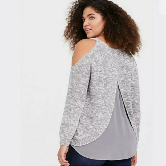 Torrid Knit Cold Shoulder Sweater Layered Hem - Picture 2 of 9